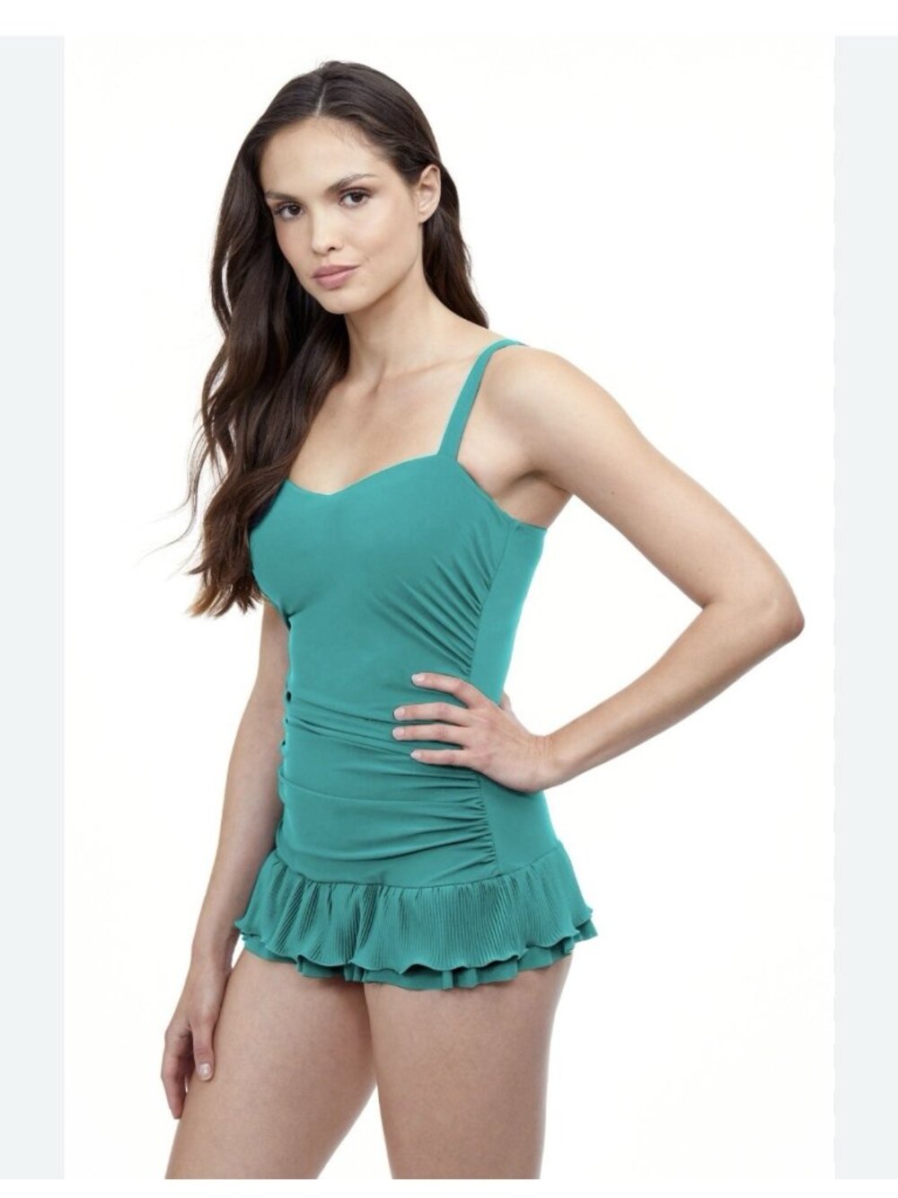 Profile by Gottex Bandeau Swimdress One-Piece Swimsuit Women's 16 D Cup Teal NEW